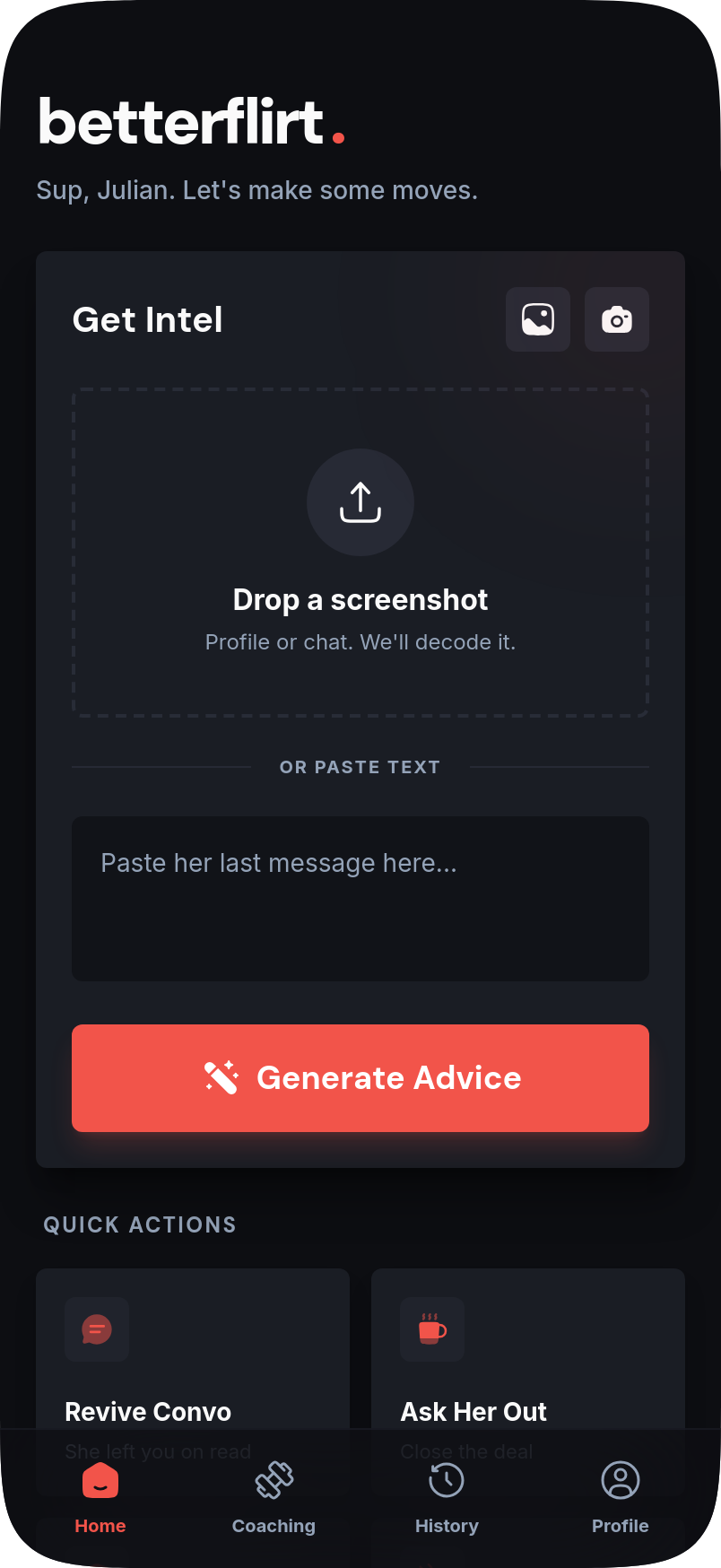 betterflirt home screen